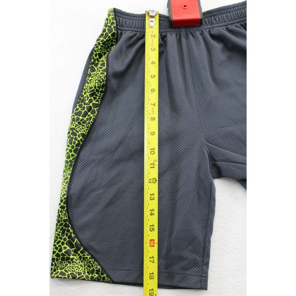 AND1 Boys Athletic Basketball Shorts Size L (10/12) Gray Neon Green Trim